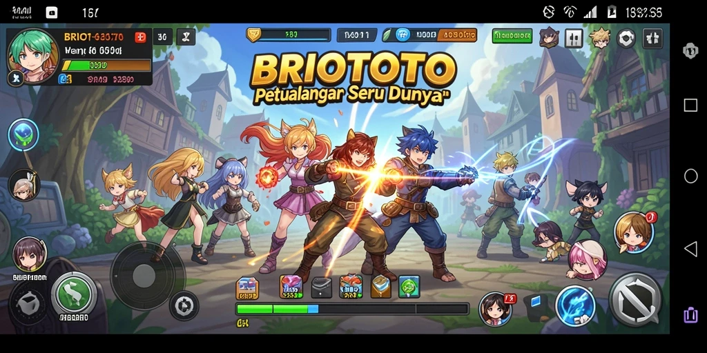 Screenshot menunjukkan pertarungan seru karakter di dunia Anime BRIOTOTO.