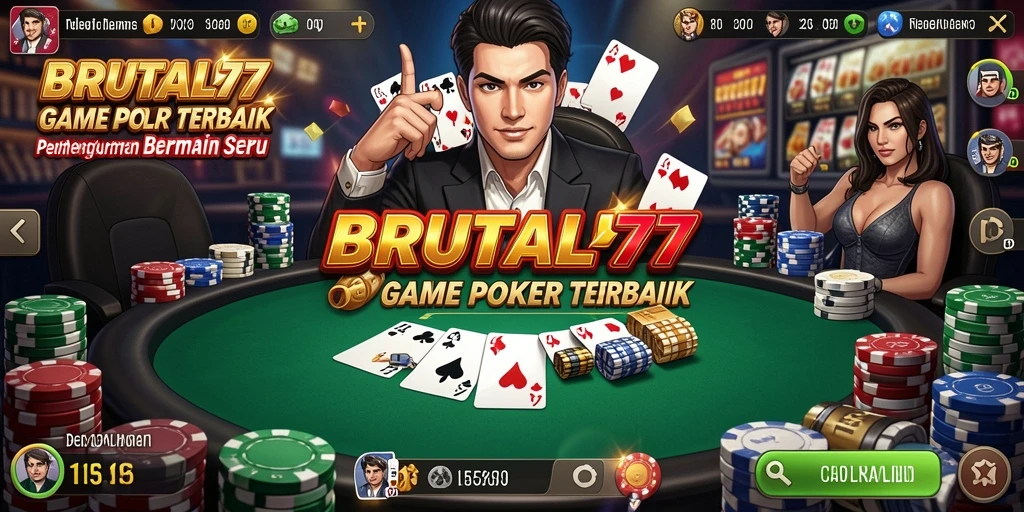Screenshot BRUTAL77 menunjukkan aksi permainan poker yang mendebarkan.