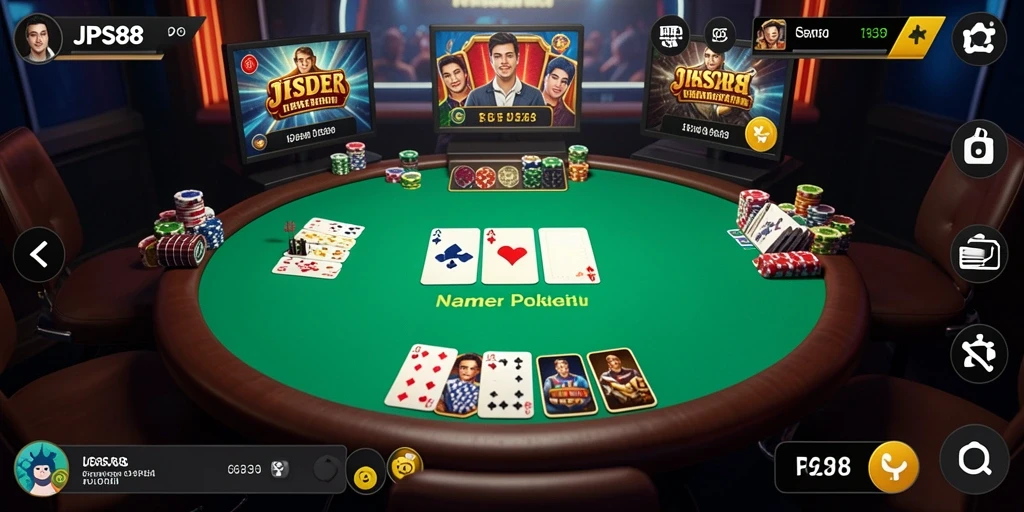 Screenshot gameplay JPS88 menunjukkan suasana meja Poker yang seru.