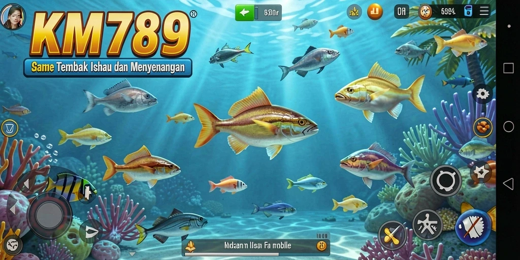 Tampilan gameplay KM789 menampilkan aksi menembak ikan yang seru.