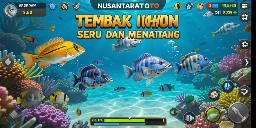 Tampilan gameplay seru NUSANTARATOTO dengan berbagai ikan untuk ditembak.