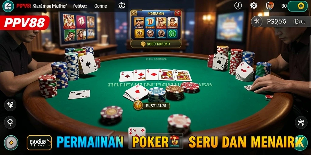 Tampilan gameplay Poker yang mendebarkan dan interaktif.