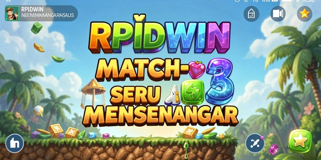 Screenshot RPIDWIN menampilkan gameplay match-3 yang seru dan berwarna-warni.