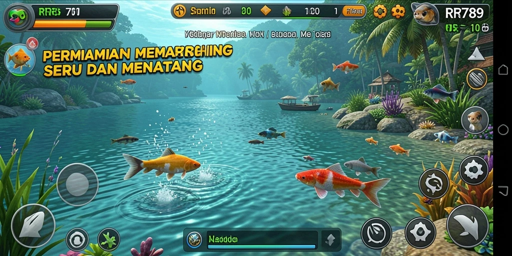 Screenshot gameplay RR789 menampilkan aktivitas memancing yang seru.