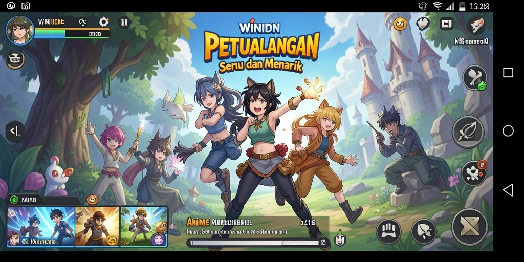 Screenshot gameplay WINIDN yang menampilkan karakter anime aksi.